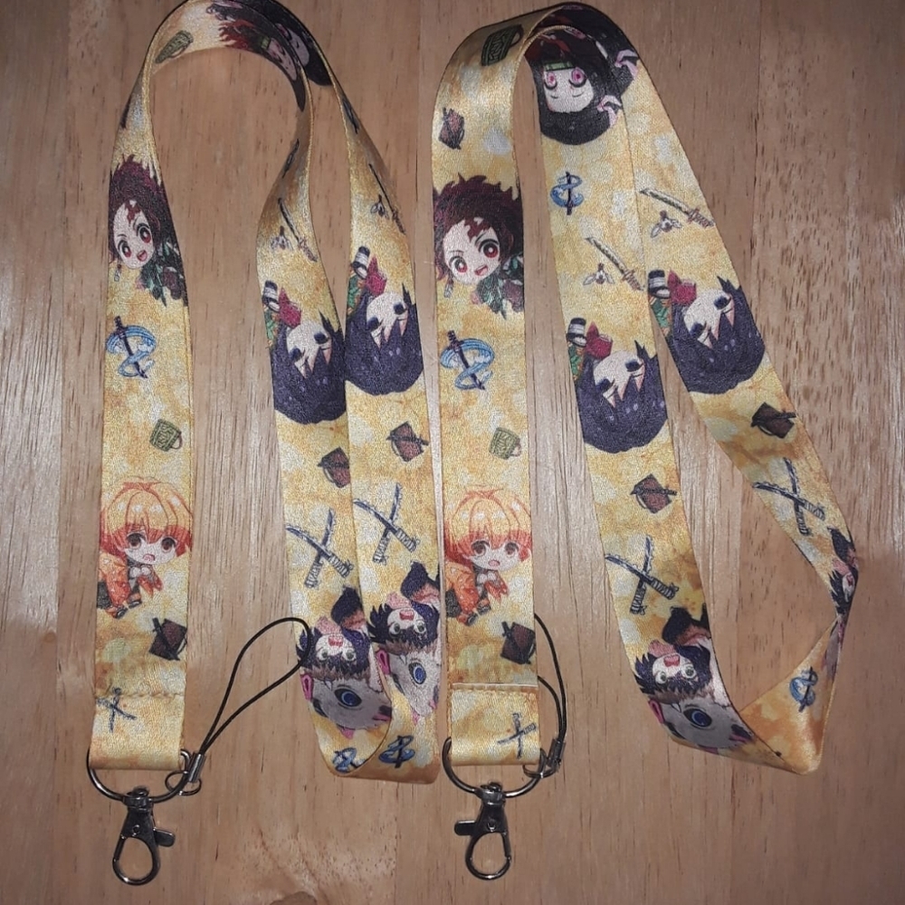 Japan Anime Demon Slayer Kimetsu No Yaiba Yellow Lanyard with Metal Clip (2pcs